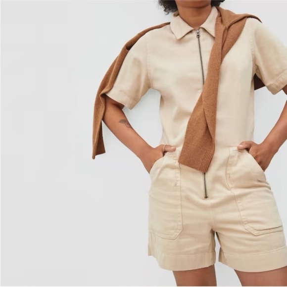 Everlane Women's Beige Short-Sleeve Jumpsuit - Picture 1 of 7